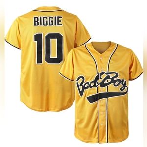 Bad Boy Baseball Jersey Button Shirt Yellow Size Large 90's Biggie #10 On Back